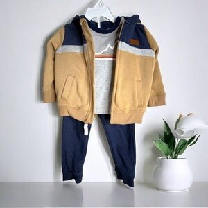 EDDIE BAUER Tan and Navy Toddler Boy Hoodie, Shirt and Jogger 3-piece Set
